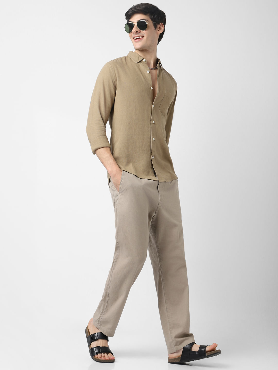 Buy Light Khaki Shirt | Casual Khaki Solid Polos for Men Online | Andamen